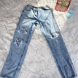 Next Light Blue Distressed Straight Leg Jeans